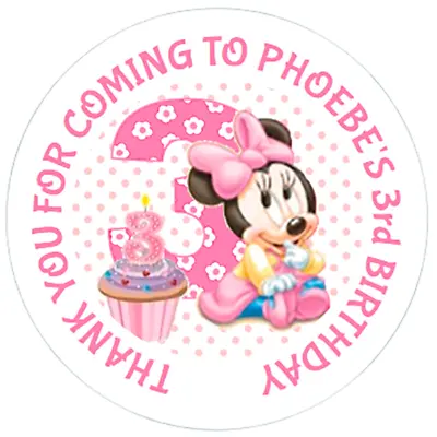 48 Personalised MINNIE MOUSE 3rd BIRTHDAY Stickers 40mm • $4.87