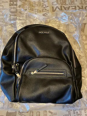 JACK WILLS Ladies Black PU Faux Leather Backpack 100% Vegan Brand New £50RRP • £20