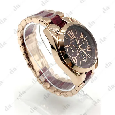 Michael Kors MK6270  Bradshaw Rose Gold Red Chronograph Women's Watch 43mm Case • $114