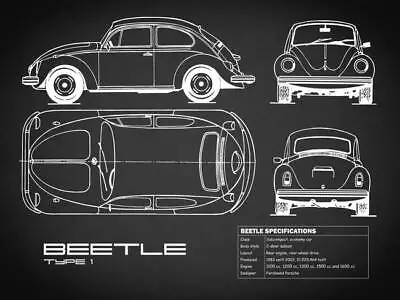 Poster - VW Beetle Blueprint Retro Modern Patent 4 Sizes • $76.99