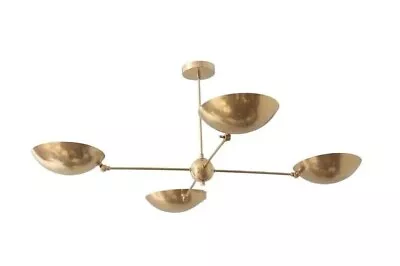 4 Light Mid Century Modern In Raw Brass Sputnik Ceiling Chandelier Light Fixture • $336.25