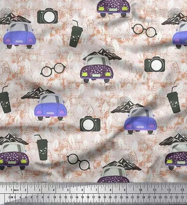 Soimoi Cotton Poplin Fabric SpecsCamera & Car Transport Print Fabric-NH3 • $9.78