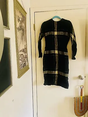 Vintage 60s Madmen Plaid Wool Pencil Skirt Hourglass Rockabilly Dress S • $39