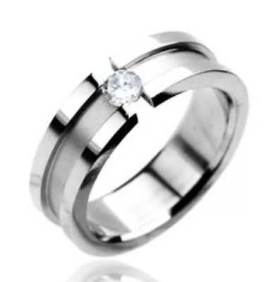 CLOSEOUT! Stainless Steel 0.20 Carat Floating CZ Striped Wedding Band Ring • $8.99