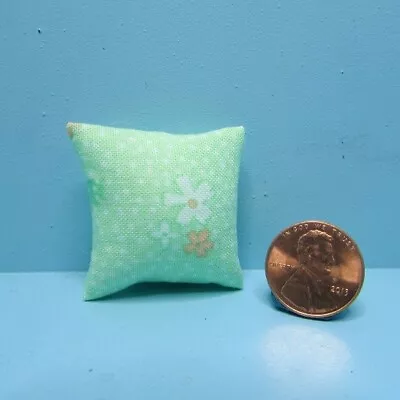 Dollhouse Miniature Fabric Throw Pillow Couch Or Bed Light Green Floral BB80028 • $2.24