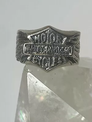  Harley Davidson Ring Wings Biker Band E Sterling Silver Women Men Size 7 • $88