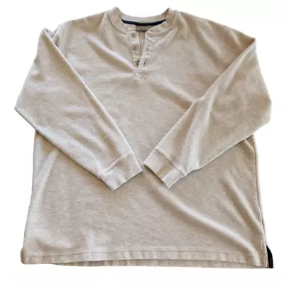 Mens LL Bean Cream Long Sleeve XL Tall Henley Pullover Sweater Cotton Shirt  • $24.99