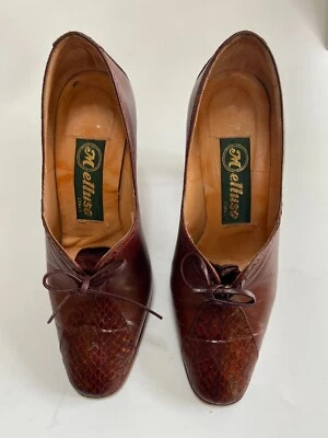 £25 • Buy Vintage 1960s Brown Snake Skin Lace Up High Heel Shoes Italian