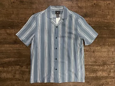 H&M Striped Camp Collar Short Sleeve Light Blue White Shirt Men's Size M • $9.99
