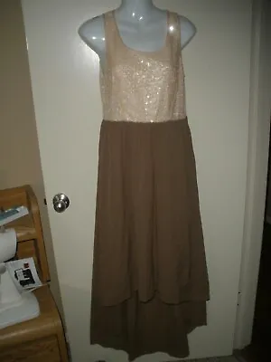 #414 A’reve Medium Dress Lace Overlay Sequined Fit And Flare Cream Taupe • $16
