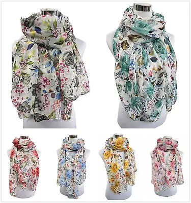 New Colourful Rose Flower Print  Floral Pattern Ladies Long Scarf Wrap Sarong  • £3.69