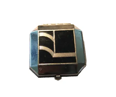 Vintage Art Deco Armand Compact - Black Enamel Inlay Over Silvertone Metal • $44.99