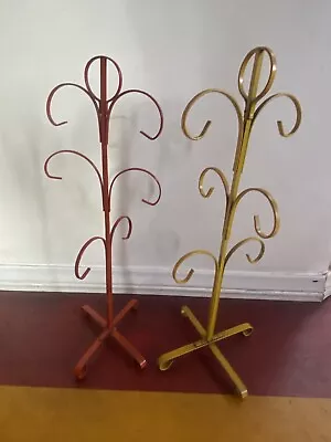 Lot 2 Vintage Metal Orange Yellow Coffee Cup Mug Tree Holder Stand Retro Mod MCM • £19.29