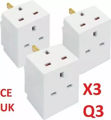 3 X 3 Way Gang Block Triple Socket Splitter 13A Mains UK Plug Adaptor Fuse Fused • £11.99