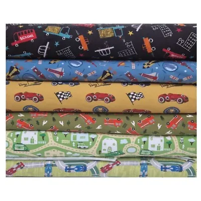 Transport Cotton Jersey Fabric Stretch  Soft 4 Way Colourful Knit Dressmaking • £6.75