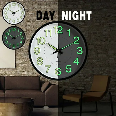 £10.99 • Buy 12  Round Luminous Wall Clock Glow In The Dark Night Light Silent Quartz Clock