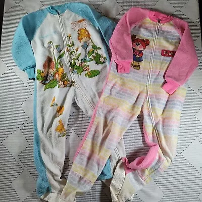 2 Vintage 80s Girls Footed One Piece Pajamas Size 4t Fairies & Playskool • $19.96