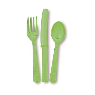 Lime Green Reusable Plastic Party Cutlery - Fork Spoon Knife For 6 Guests • £3.05