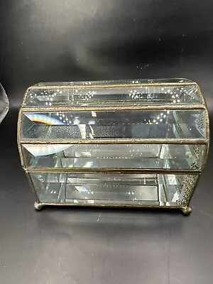 Vtg Jewelry Beveled Glass Casket Trinket Box 6 1/4” Wide 5” Height • $75