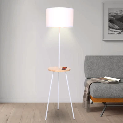 $85.80 • Buy Sarantino Metal Tripod Floor Lamp Shade With Wooden Table Shelf
