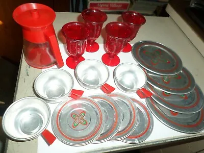 Vintage 17 Pc Doll House Tea Pitcher Coffee Cup Plate Metal Spiral Manitowoc WI • $4.99