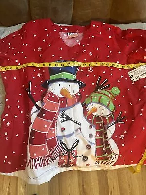 UA Scrubs Women’s Red Christmas Holiday Snowman Short Sleeves Scrub Top XL NWT • $15