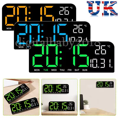 Digital LED Wall Clock Large LED Display Desk Alarm Clock Time Temperature Date • £17.97