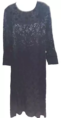 Vintage J. Jill Black Rayon Jacquard Maxi Dress Pleated Hemline Sz Medium Petite • $24.90