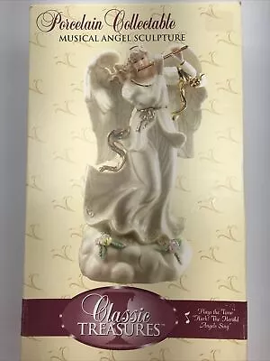 Classic Treasures Porcelain Musical Wind Up Angel With Flute Sculpture Figurine • $36.99