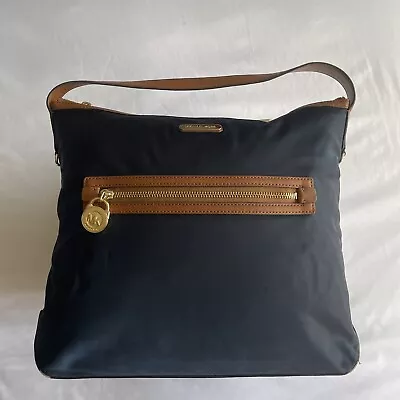 Michael Kors Large Shoulder Tote In Navy Blue Nylon With Leather Straps **Read • $35