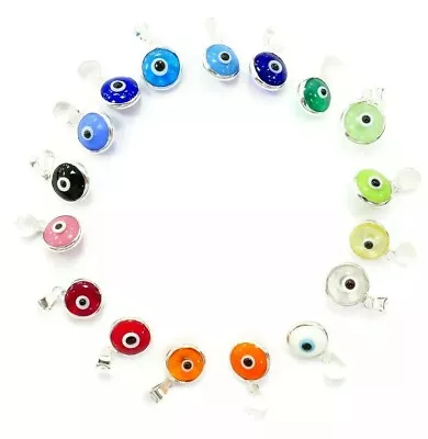 $7.19 • Buy Sterling Silver 0.925 Round Evil Eye Good Luck Necklace Pendant Charm