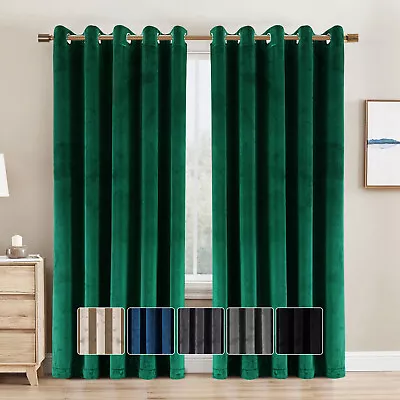 Blackout Crushed Velvet Curtains Ready Made Eyelet Pair Of Fully Lined Curtain • £19.99