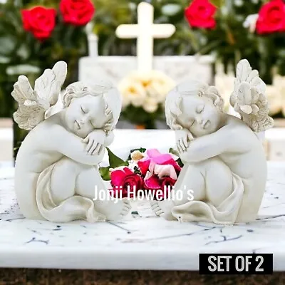 Cherub Memorial Ornament Sculpture Angel Wings Graveside Grave Decor Set Of 2 • £13.90