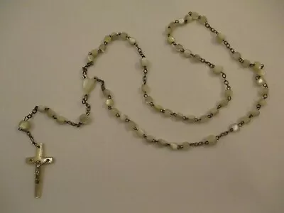 Vintage Carved Mother Of Pearl MOP Rosary Cross Crucifix Beaded • $34.99