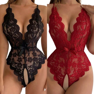 $13.99 • Buy Womens Sexy Lace Lingerie Crotchless Bodysuit Teddy Babydoll Underwear Nightwear