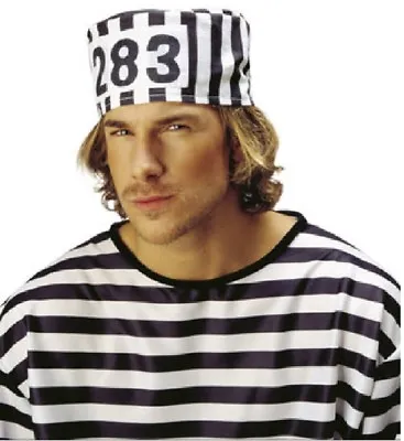 Mens Prisoner Convict Costume Halloween Fancy Dress Stag Party Hat Tee T Shirt  • £14.99