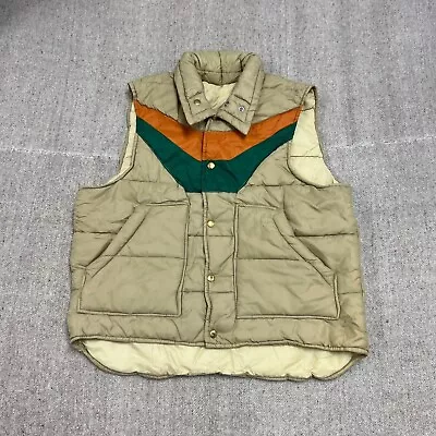 Vintage Puffer Vest Mens Large Beige 1970s Striped Geometric • $29.99