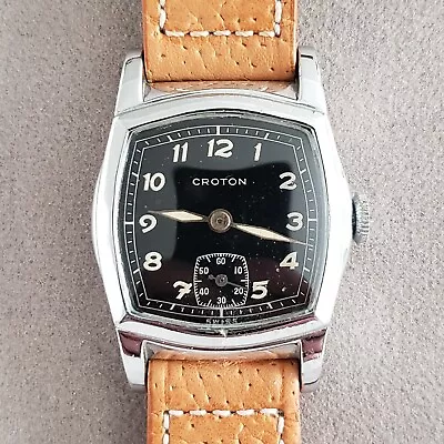 1940s Early Croton F36-650 Vintage Watch Nice Original Black Glossy Dial Swiss • $250