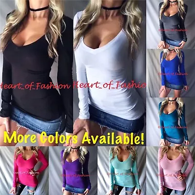 $10.89 • Buy Women's T Shirt V Neck Long Sleeve Active Stretch Layering Top Tee Size S-XL