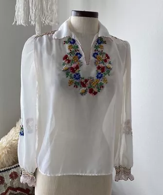 Vintage Sheer Delicate Embroidered Blouse Sz S Pre Owned • $95