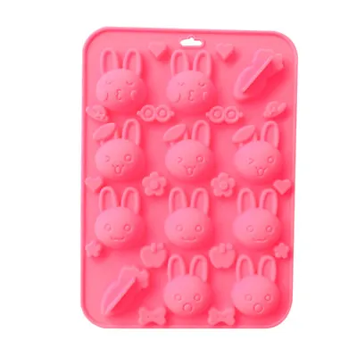 Bunny Rabbits Carrots Pink Silicone Mould Chocolate Fondant Jelly Ice Cube Mold • £3.55