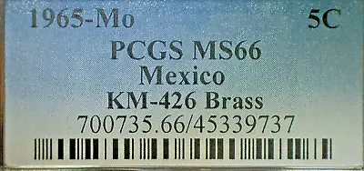 SPECIAL SALE-1965-Mo PCGS MS66 MEXICO 5c BRASS COIN KM#-426 PRICED SPECIAL • $19.50