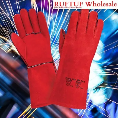 £6.49 • Buy 50 X Red Superior Mig Welding Gauntlets Heat Resistant Leather Safety Gloves XL