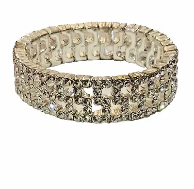 Vintage Monet Rhinestone Crystal Bracelet Stretch Signed Fits Up To 6 3/4 Wrist  • $35