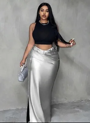 Plus Size Women Silver Maxi Skirt  • $12