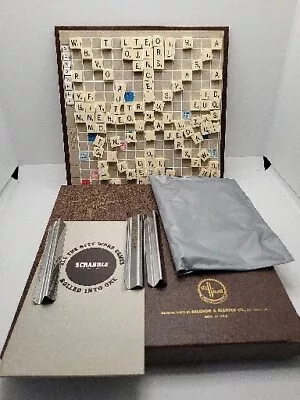 Vintage 1950's Scrabble Magnetic Travel Board Game Complete 100 Tiles Wood Metal • $44.10