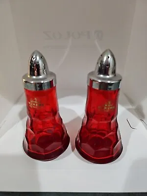 Viking Georgian Ruby Glass Vintage Salt & Pepper Shaker Set Hexagonal Design 5  • $29.95