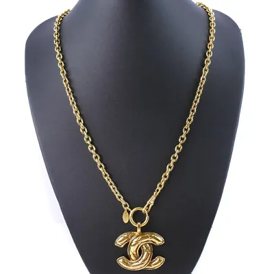 $1033 • Buy CHANEL Matrasse Vintage COCO Mark Necklace Gold Plated Gold Women