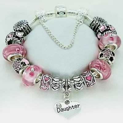 PERSONALISED Pink Bracelet Birthday Gifts For Daughter Mum Sister Nana Niece • £14.95