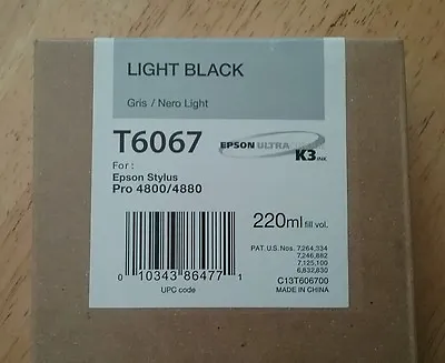 04-2013 NEW GENUINE EPSON T6067 LIGHT BLACK 220ml K3 INK STYLUS PRO 4800 4880 • $94.89